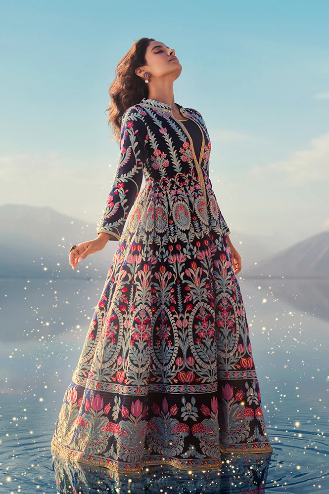 Navy Blue Aari Embroidery Panelled Jacket